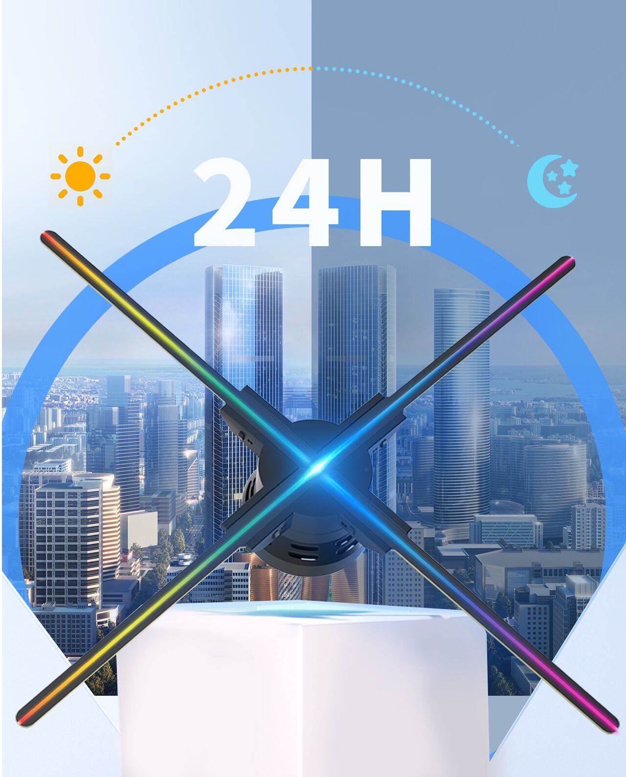3D Fan Hologram Projektör Logo Led Ekran 576 LED 3 Boyutlu Holografik Reklam Wifi Foto Video 52 Cm