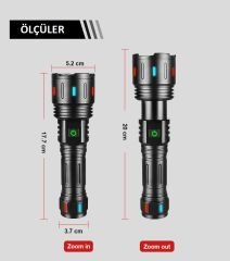 Ultra Güçlü Led Taktik El Feneri 600Watt Şarj edilebilir Flaş Işığı Kamp Fener Su Geçirmez Uzun Zoom
