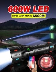 Ultra Güçlü Led Taktik El Feneri 600Watt Şarj edilebilir Flaş Işığı Kamp Fener Su Geçirmez Uzun Zoom