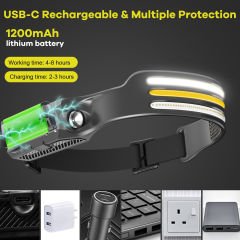 Sensör Far COB LED Kafa Lambası El Feneri USB Şarj Edilebilir Kafa Feneri Kafa Lambası