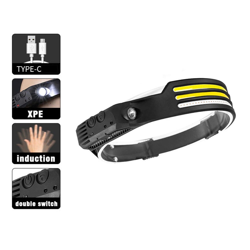 Sensör Far COB LED Kafa Lambası El Feneri USB Şarj Edilebilir Kafa Feneri Kafa Lambası