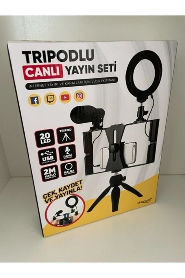 Tripodlu Mikrofon Işık telefon taşıma Canlı Yayın Vlog Seti