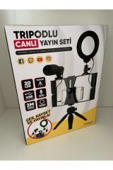 Tripodlu Mikrofon Işık telefon taşıma Canlı Yayın Vlog Seti