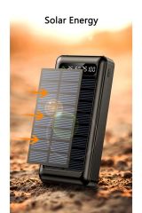 Solar Güneş Enerjili 30.000mah Şarj Powerbank Led Ekran Göstergeli Işıklı