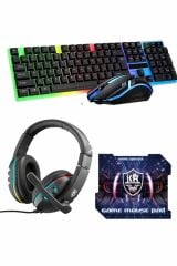 4in1 Klavye Mause Pad Rgb Led Işıklı Kulaklık Espor Oyuncu Gaming Set