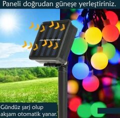 50 Led 7 Metre Solar Renkli Led Işık Güneş Enerjili Bahçe Teras Balkon Ağaç Lambası Aydınlatması