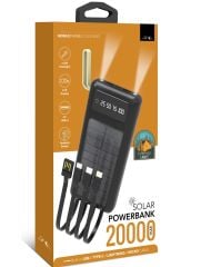 Solar Güneş Enerjili 20.000mah Şarj Powerbank Led Ekran Göstergeli Işıklı