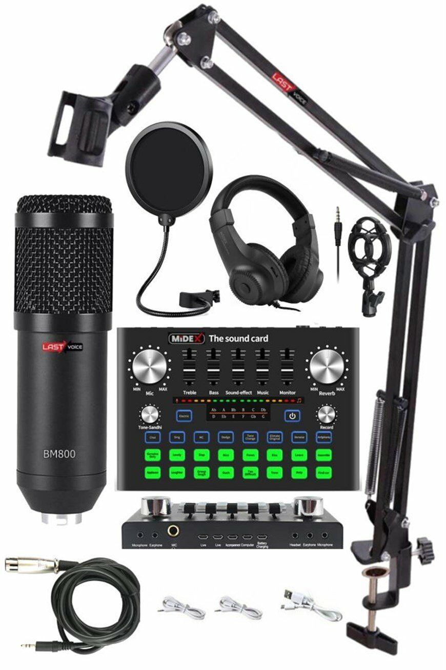 Canlı Yayın Seti Ses Kartı Mikrofon Stand Kayıt Live Set Efektli Youtuber Tiktok Pop Filitre V8 Mix