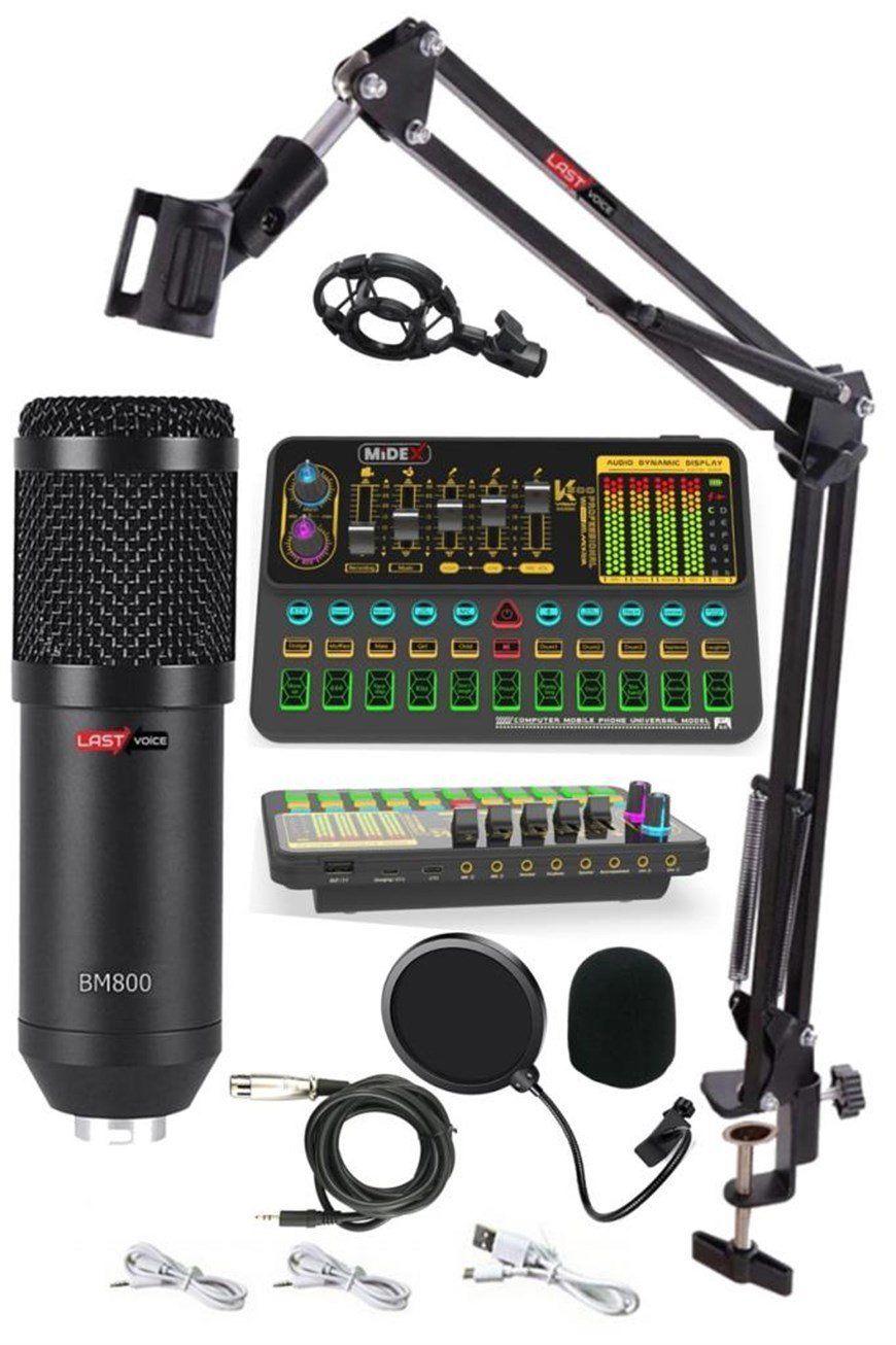Lastvoice BM800 Live Platinium Set Efektli Ses Kartı Mikrofon Stand Kayıt Canlı Yayın Seti (Pc ve Telefon)