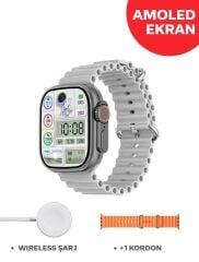 Hk8 Pro Max Amoled Ekranlı Bt Çağrı Destekli Siyah Kasa Akıllı Saat Beyaz