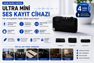 32 GB Ultra İnce Ses Kayıt Cihazı Kulaklıkla Dinleme 4 Gün Şarj Süresi